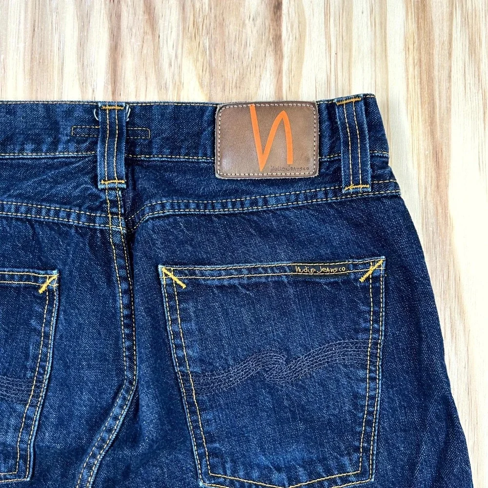 Nudie Jeans Co. Mens 30x26 Blue Denim Dark Wash Straight Leg Button Fly Everyday